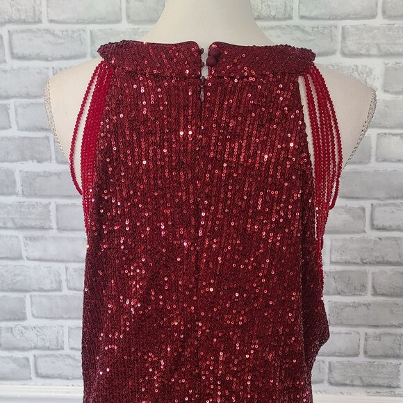 Sweet Generis Ruby Red Beaded Shoulder Sequin Mini Dress NEW 3X Flapper Glam - Picture 9 of 10